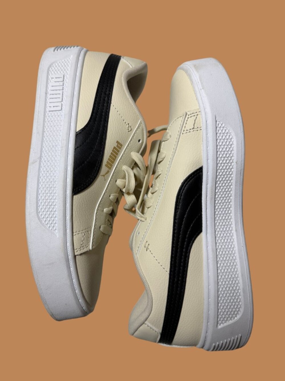 PUMA Mayze Platform Sneakers Cream Black Gold Low-Top Sneakers - NWOT Women's 9